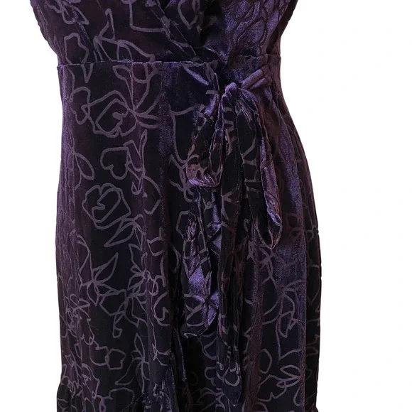 Calvin Klein Purple Velvet Floral Wrap Hi-Low Dress 10 Party Cocktail Career - Picture 6 of 15